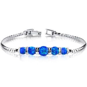 PEORA Blue Opal 5 Stone Bracelet Sterling Silver 2.75 Carats